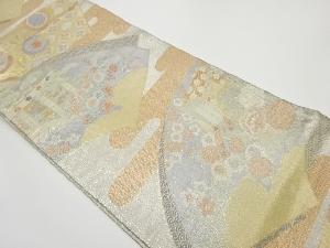 リサイクル　佐賀錦ヱ霞に地紙・御所車・几帳模様織出し袋帯